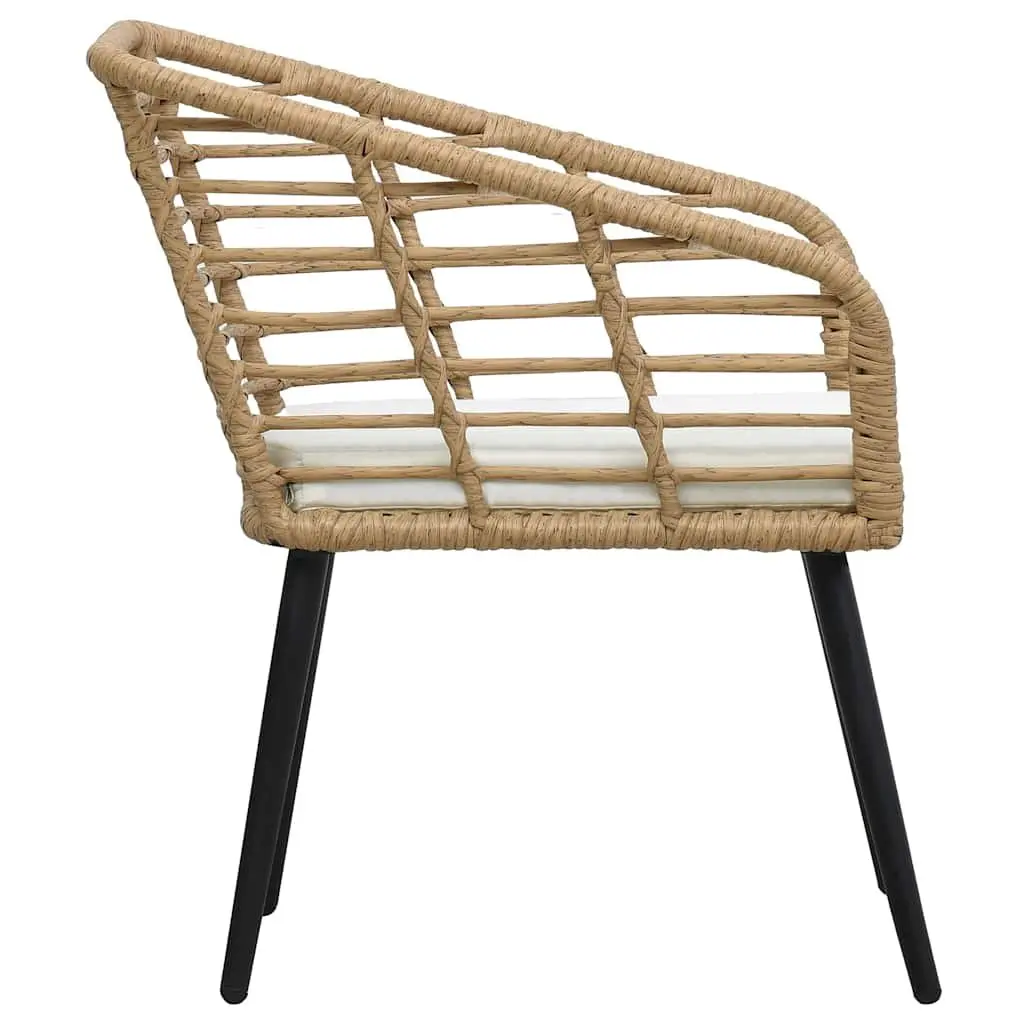 Outdoor Chairs 2 pcs Poly Rattan Brown Patio Seating with Cushions Garden Bistro
