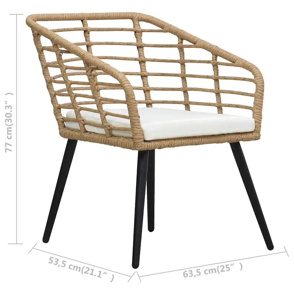 Outdoor Chairs 2 pcs Poly Rattan Brown Patio Seating with Cushions Garden Bistro