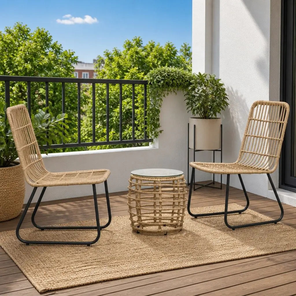 3 Piece Bistro Set Poly Rattan Outdoor Furniture Chairs Coffee Table Brown