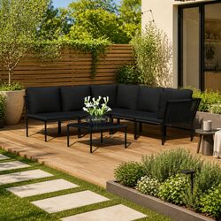 Garden Lounge Set 6 Piece Outdoor Sectional Sofa Black PVC Cushions Patio