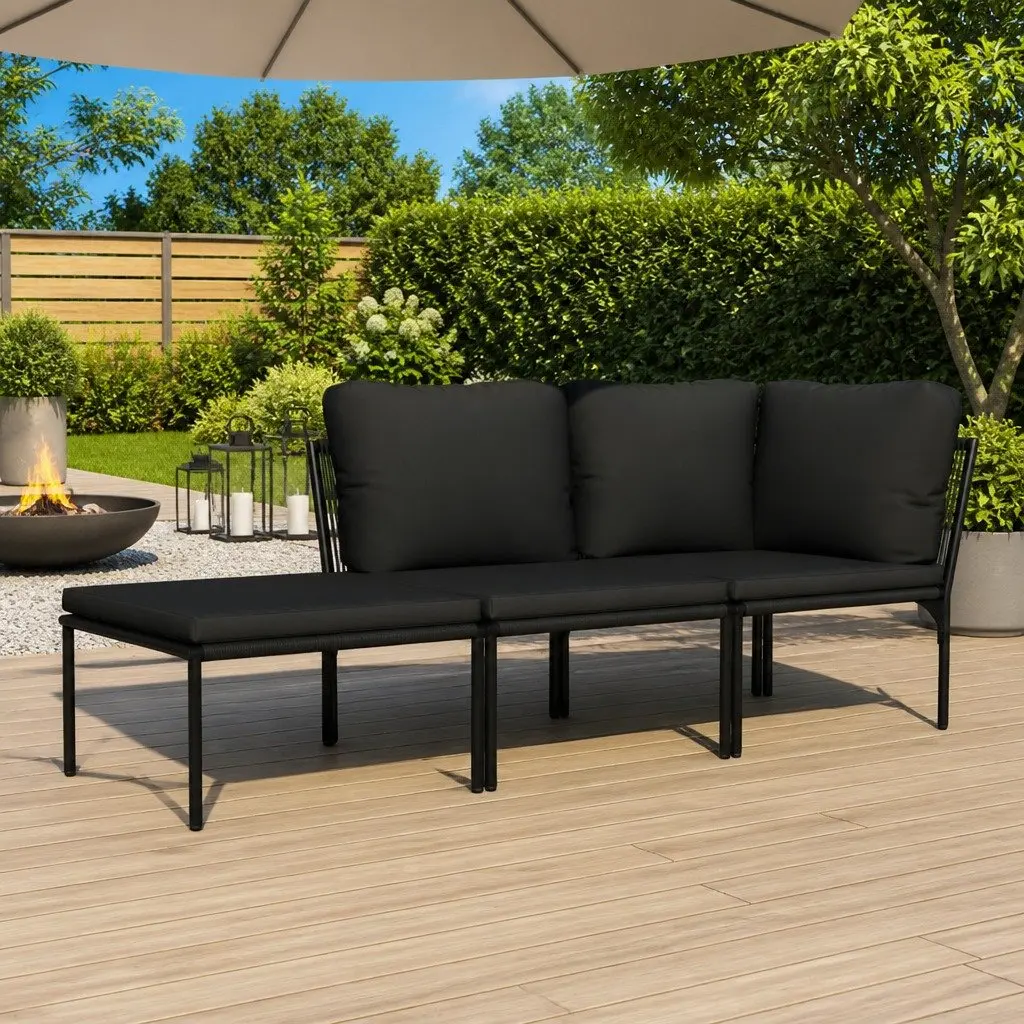 3 Piece Garden Lounge Set Outdoor Patio Furniture Black PVC Cushions Modular
