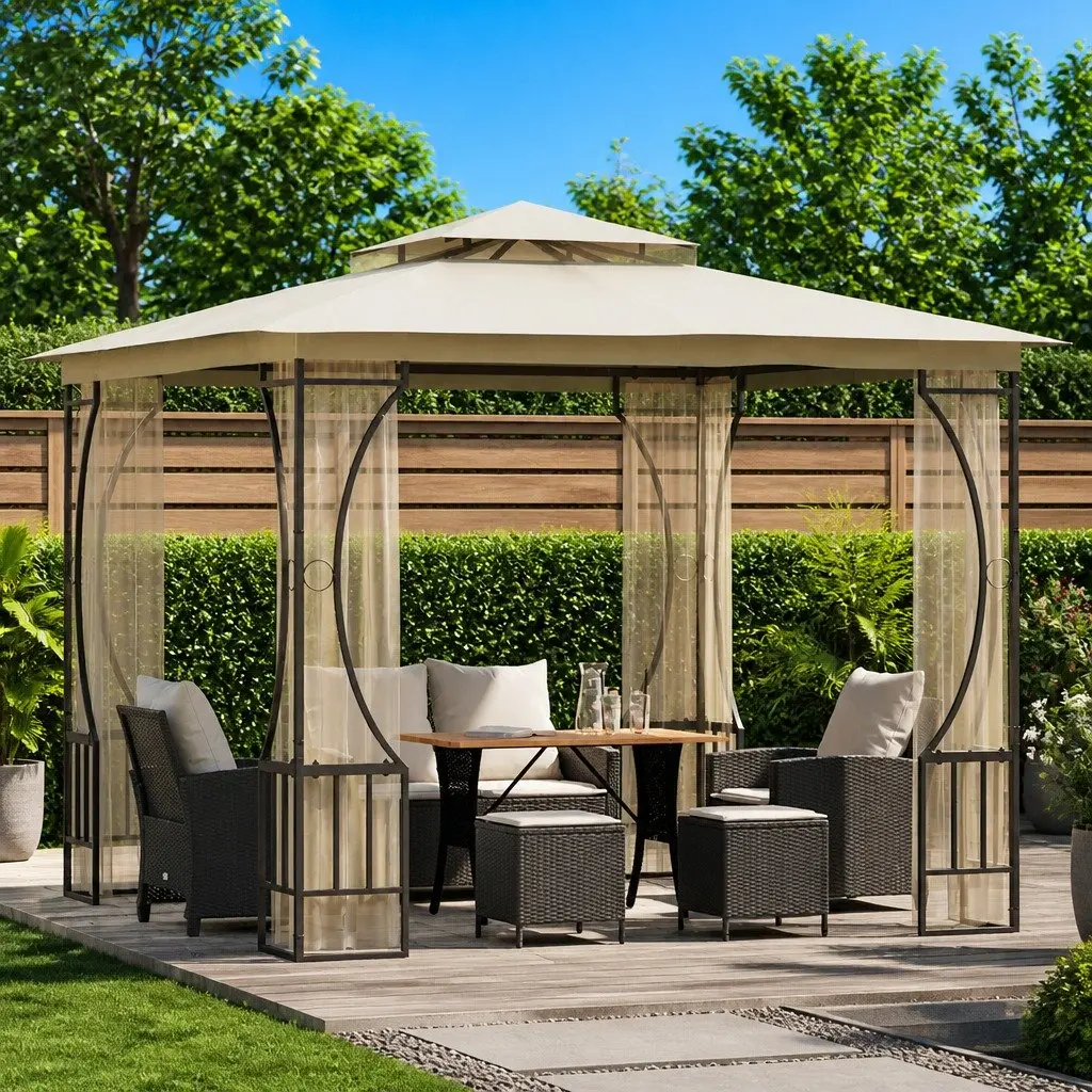 Outdoor Gazebo Mosquito Nets 300x300x265 cm Cream Steel Frame Polyester