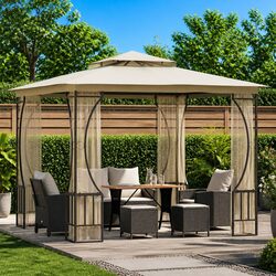 Outdoor Gazebo with Mosquito Nets 300x300x265 cm Cream Garden Party Canopy