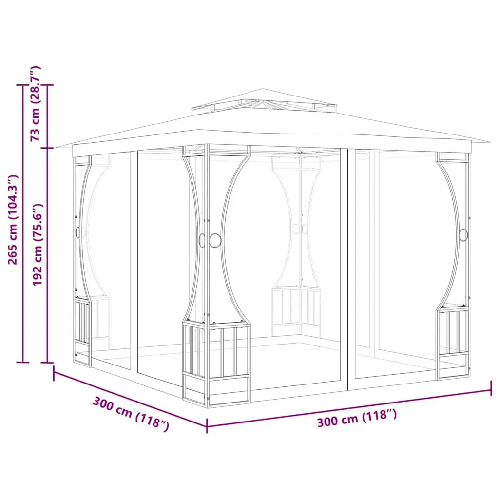 Outdoor Gazebo Mosquito Nets 300x300x265 cm Cream Steel Frame Polyester