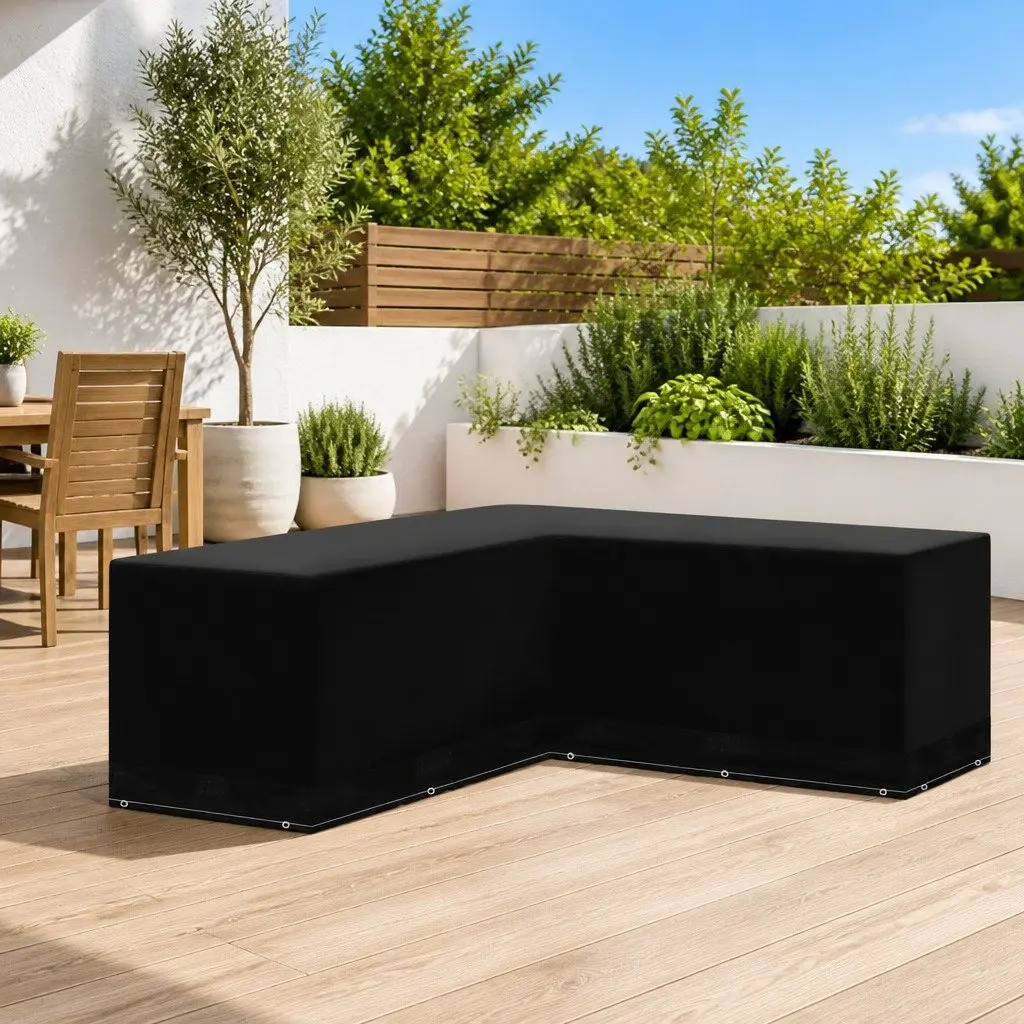 L-Shaped Garden Furniture Cover Durable Polyethylene 250x250x90cm Black