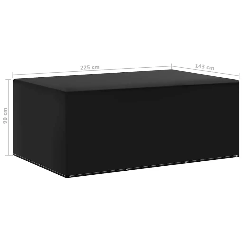 Garden Furniture Cover Water-resistant UV-resistant 143 x 225 x 90 cm Black Polyethylene with 7 Aluminium Eyelets and Fastening Rope
