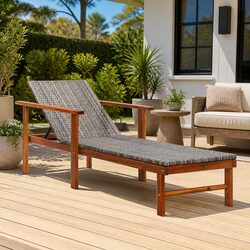 Sun Lounger Grey Outdoor Garden Patio Reclining Chair Relaxation Furniture