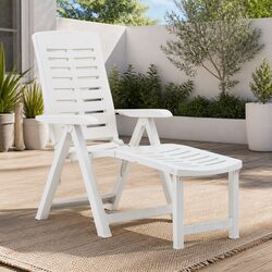 Folding Sun Lounger White Outdoor Garden Patio Reclining Chair Adjustable