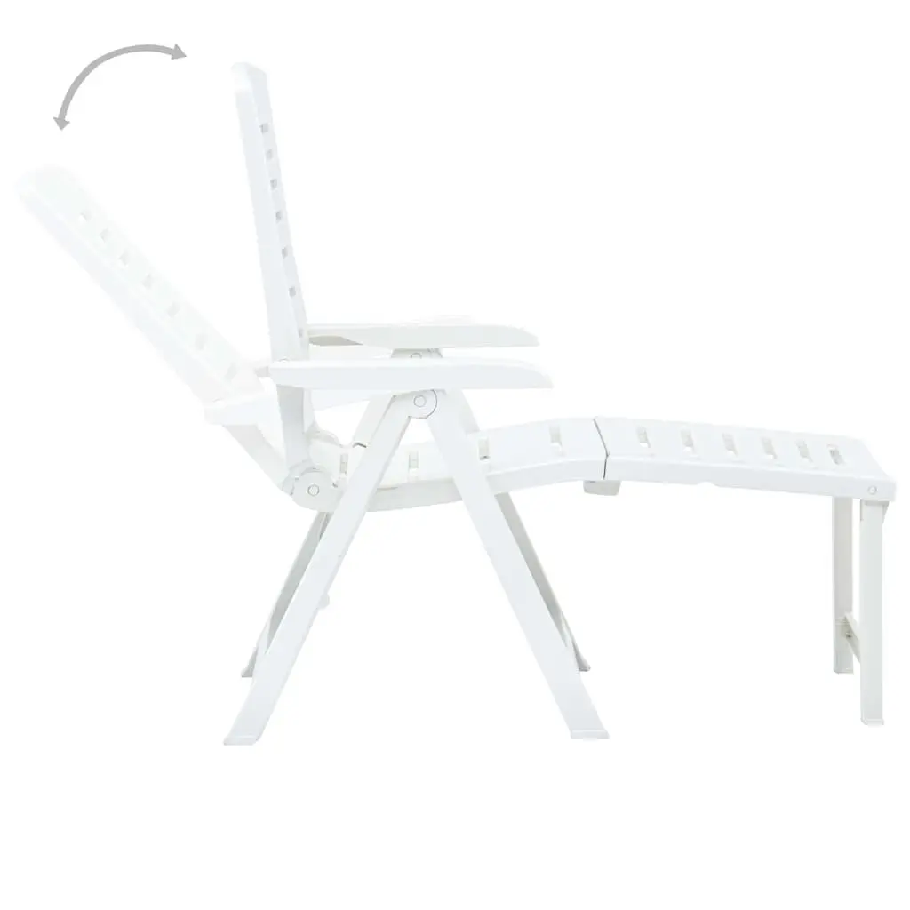 Folding Sun Lounger Adjustable Backrest Lightweight White Plastic