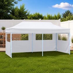Folding Pop-Up Party Tent 3x6m Outdoor Canopy with Removable Sidewalls White