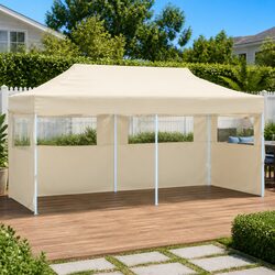 Folding Party Tent 3x6m Outdoor Canopy 4 Sidewalls Pop-up Marquee Garden Cream