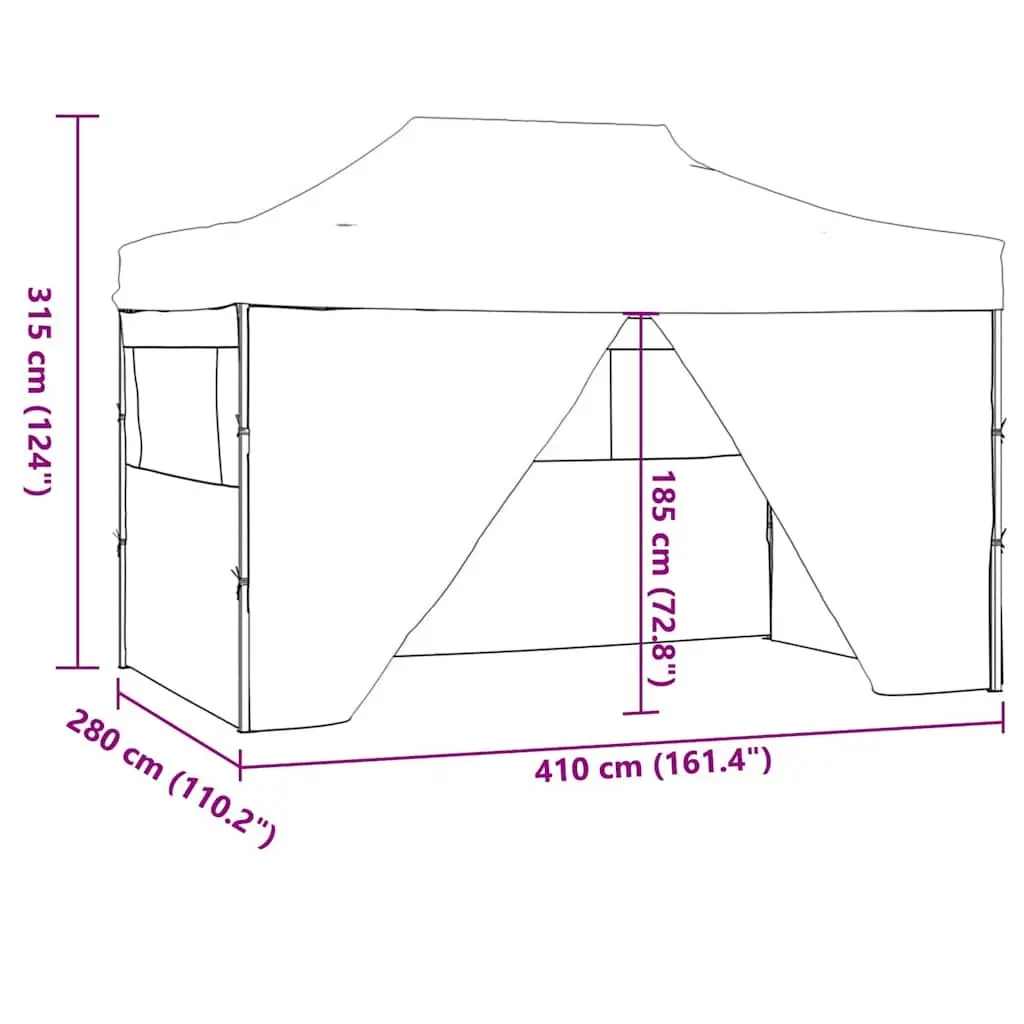 Folding Party Tent UV and Water Resistant 3x4m Anthracite Steel Frame with 4 Sidewalls