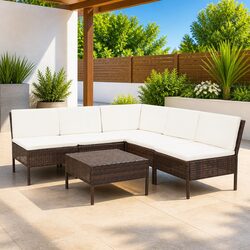 Garden Lounge Set 6 Piece Outdoor Furniture Poly Rattan Brown with Cushions