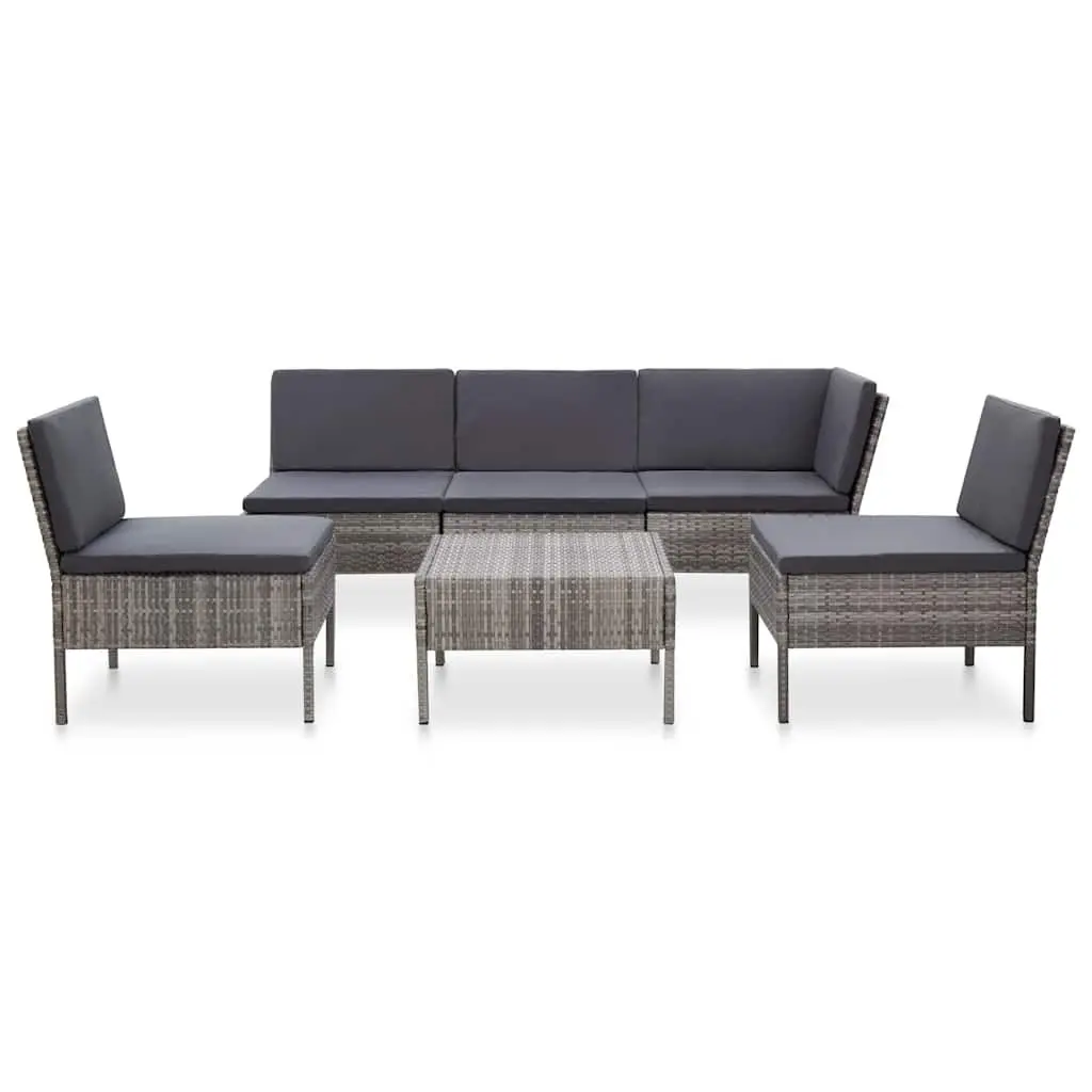 6 Piece Outdoor Lounge Set Modular Garden Patio Furniture Grey Rattan Cushions