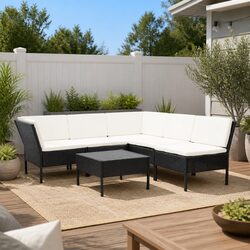 Garden Lounge Set 6 Piece Outdoor Furniture Poly Rattan Black Modular Patio