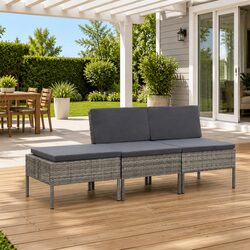 Garden Lounge Set 3 Piece Outdoor Furniture Poly Rattan Patio Sofa with Cushions