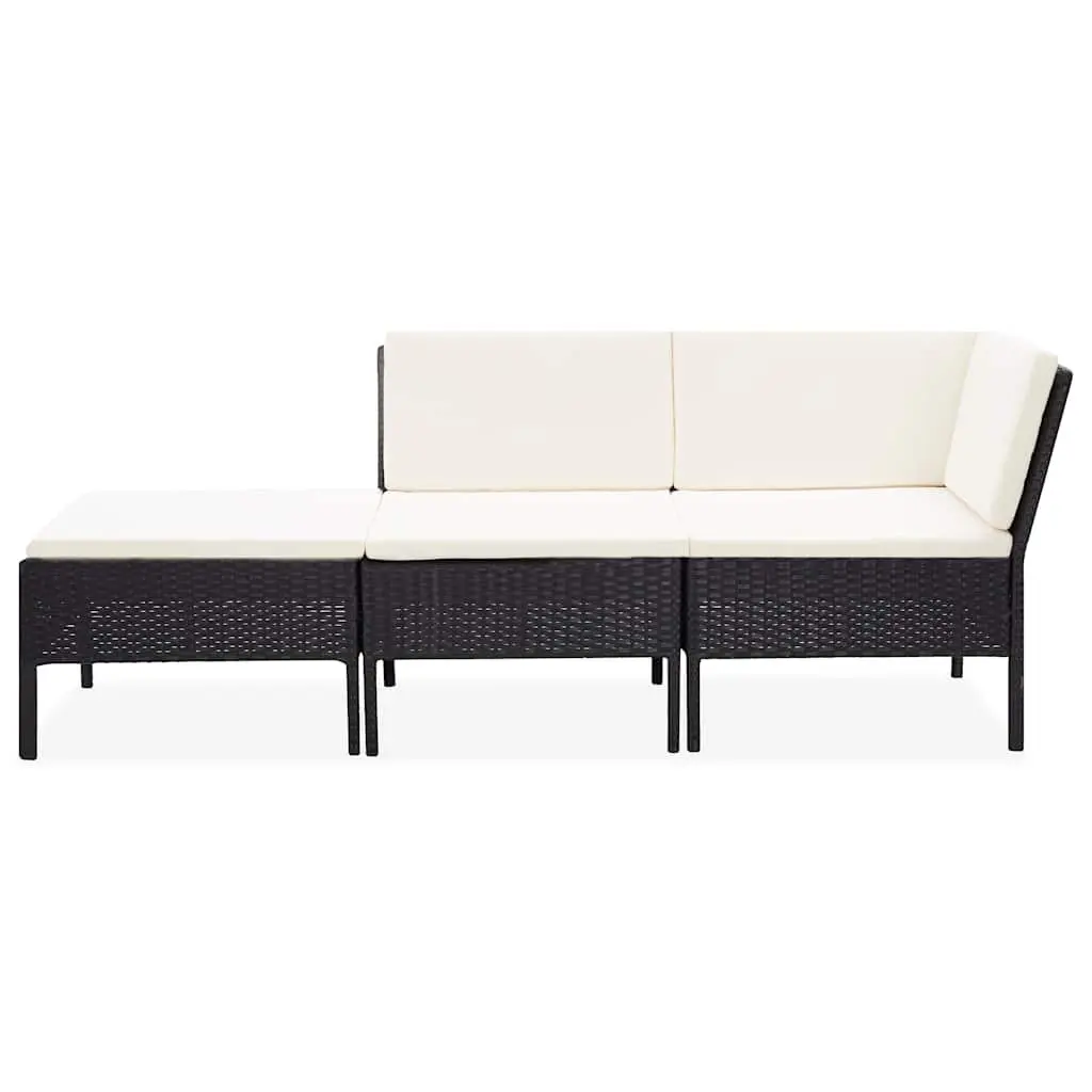 3 Piece Outdoor Garden Lounge Set with Cushions Poly Rattan Patio Furniture