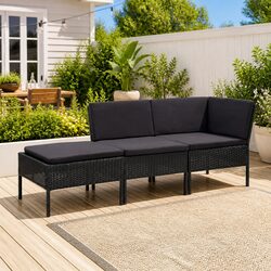 Garden Lounge Set 3 Piece Outdoor Furniture Poly Rattan Cushions Black