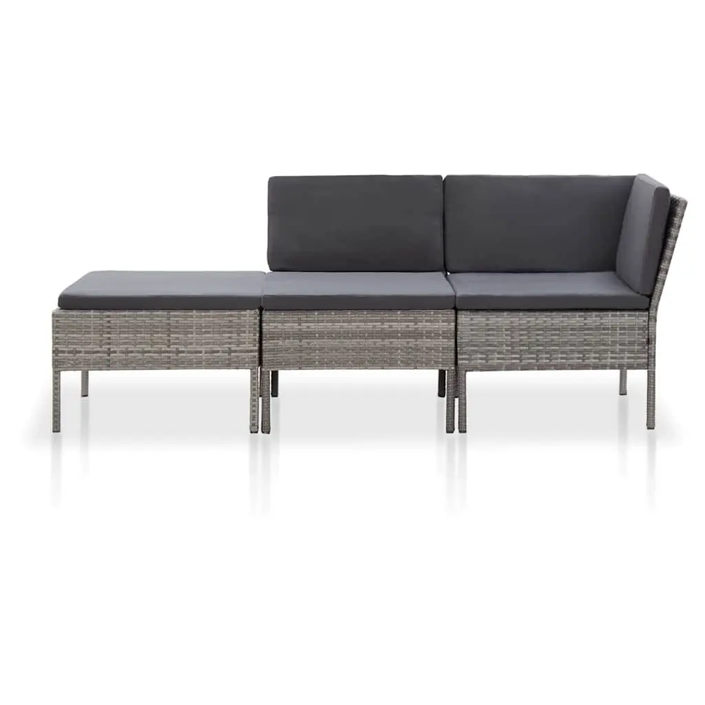 3 Piece Garden Lounge Set Outdoor Modular Sofa with Cushions Grey Rattan