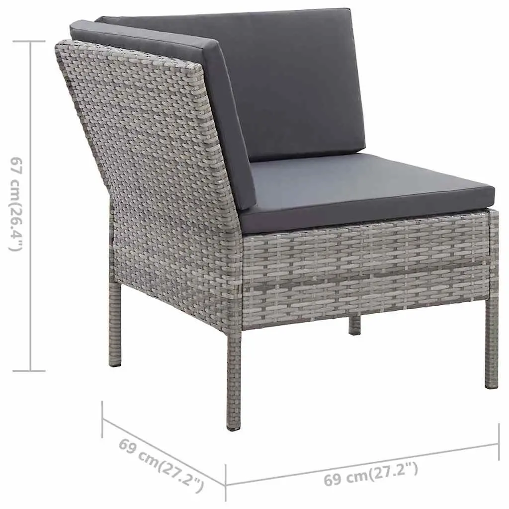 3 Piece Garden Lounge Set Outdoor Modular Sofa with Cushions Grey Rattan