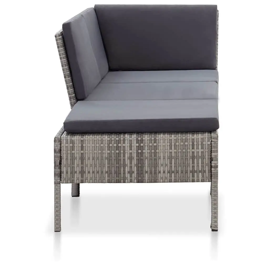 3 Piece Garden Lounge Set Outdoor Modular Sofa with Cushions Grey Rattan