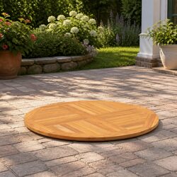 Round Solid Teak Wood Table Top 90cm Diameter 2.5cm Thick Brown Tabletop