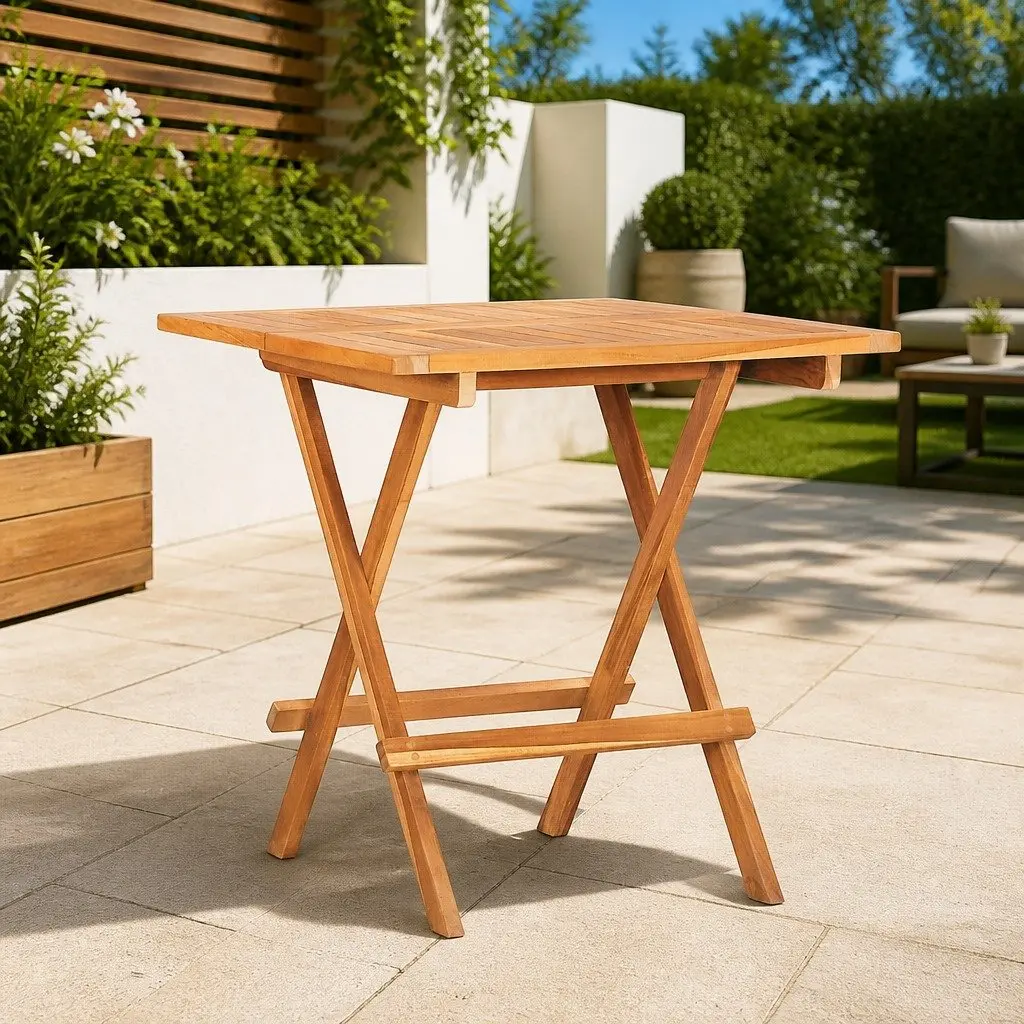 Folding Bistro Table Teak Wood 60x60x65 cm Brown Outdoor Garden Furniture