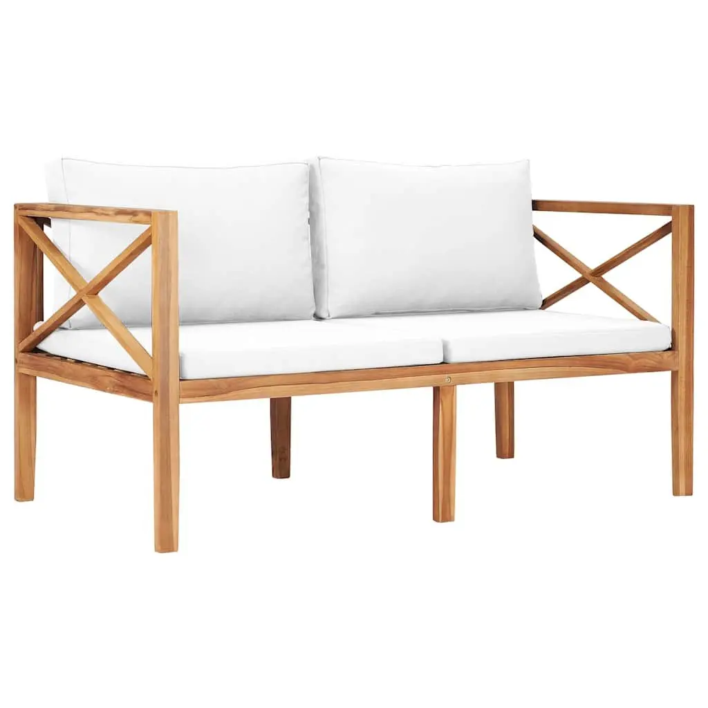 Outdoor Garden Bench Teak Wood Seat Cream Cushion Patio Furniture Backyard