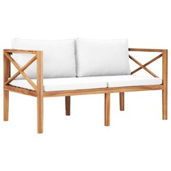 Outdoor Garden Bench Teak Wood Seat Cream Cushion Patio Furniture Backyard