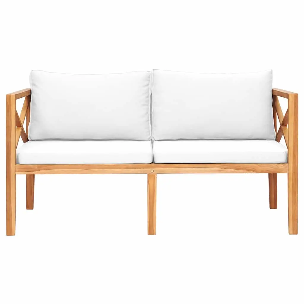 Outdoor Garden Bench Teak Wood Seat Cream Cushion Patio Furniture Backyard