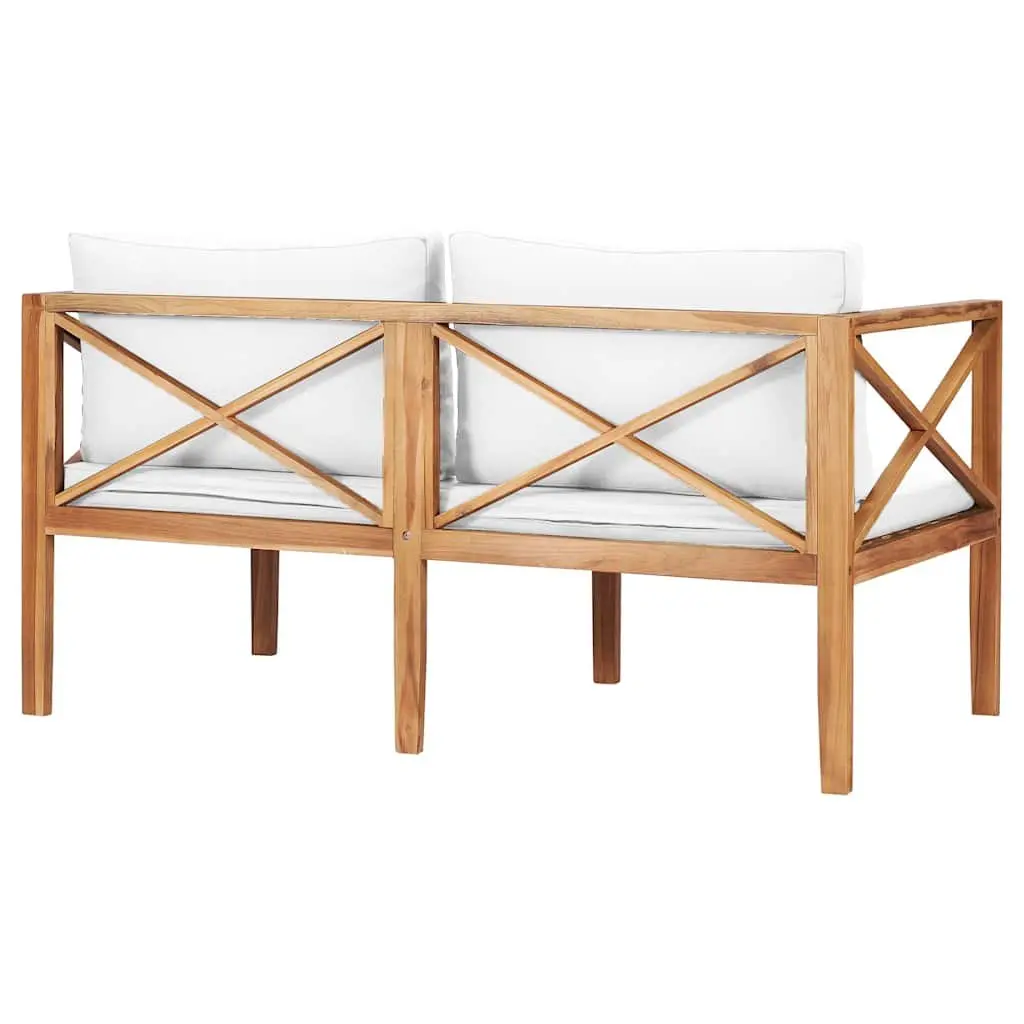 Outdoor Garden Bench Teak Wood Seat Cream Cushion Patio Furniture Backyard