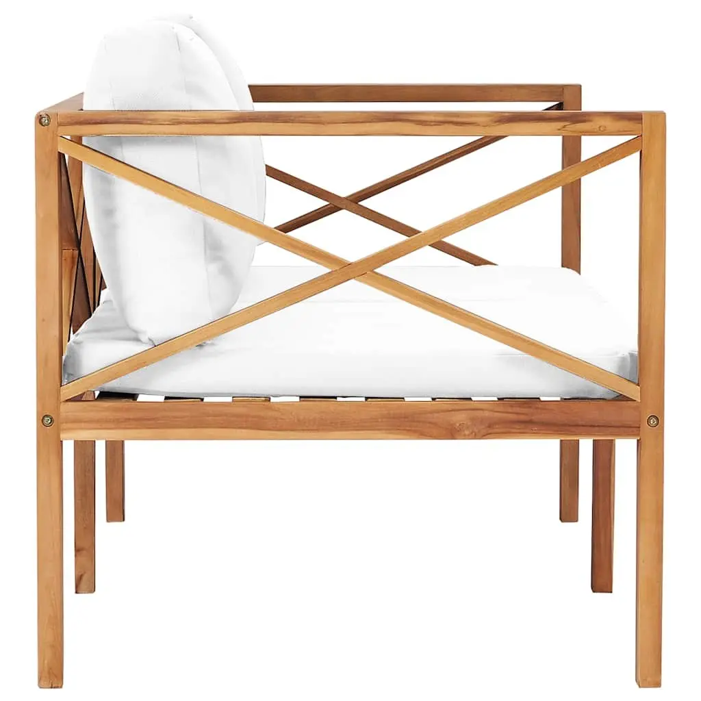 Outdoor Garden Bench Teak Wood Seat Cream Cushion Patio Furniture Backyard