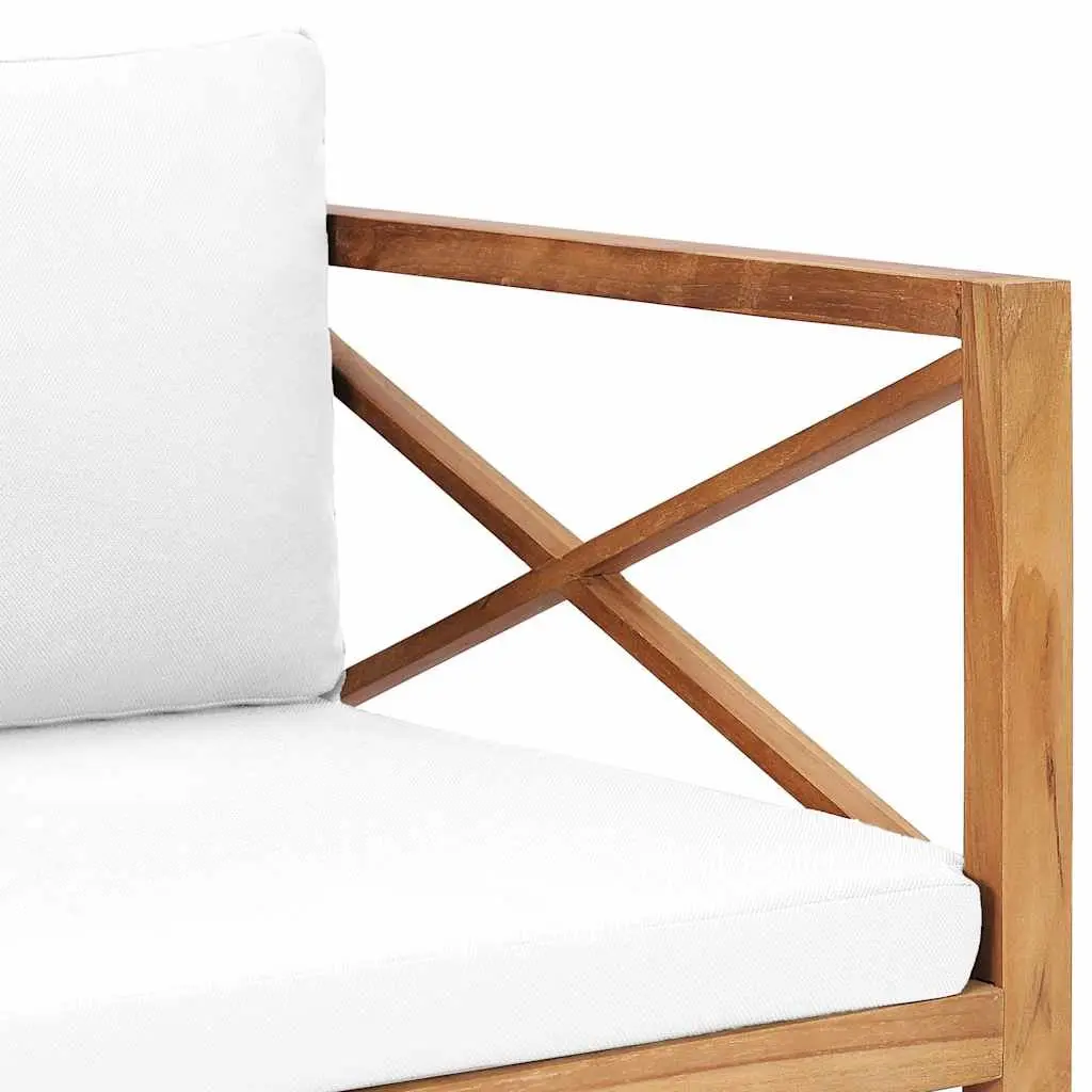 Outdoor Garden Bench Teak Wood Seat Cream Cushion Patio Furniture Backyard