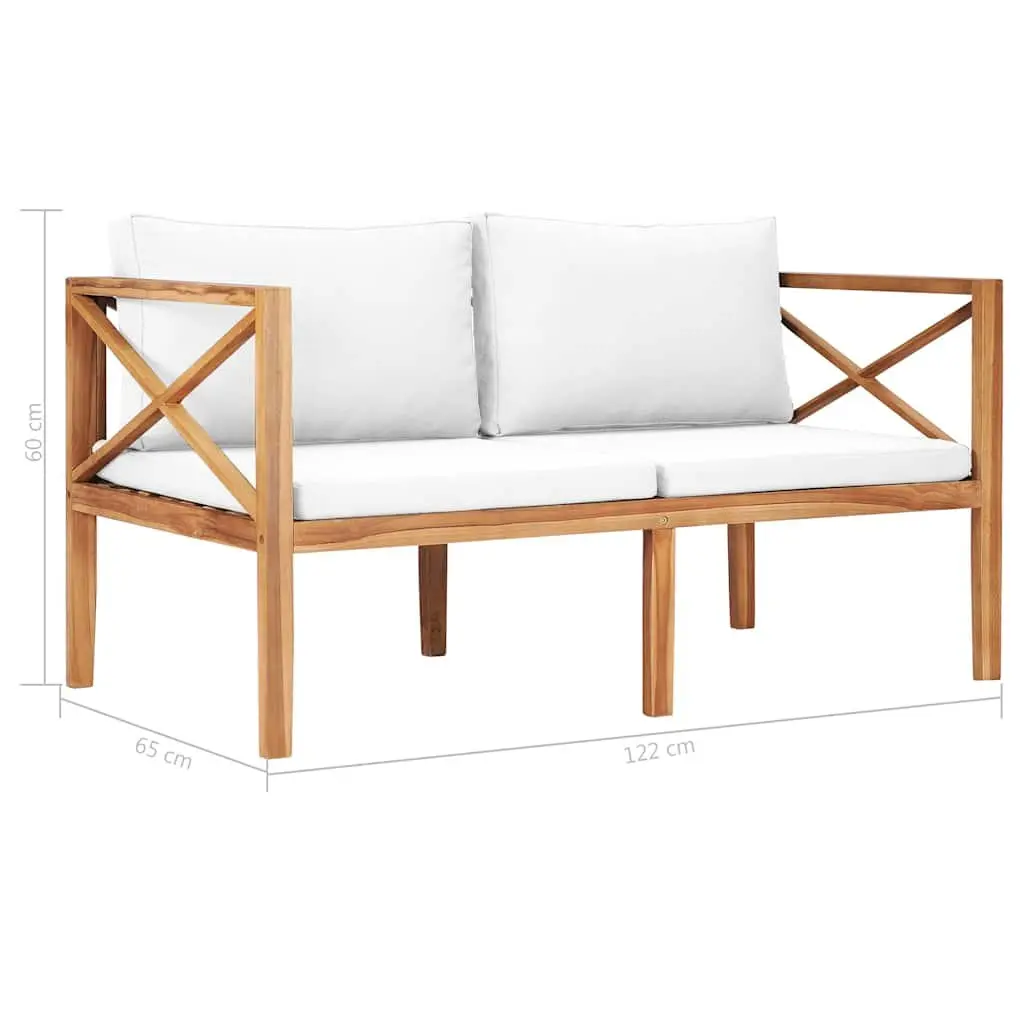 Outdoor Garden Bench Teak Wood Seat Cream Cushion Patio Furniture Backyard
