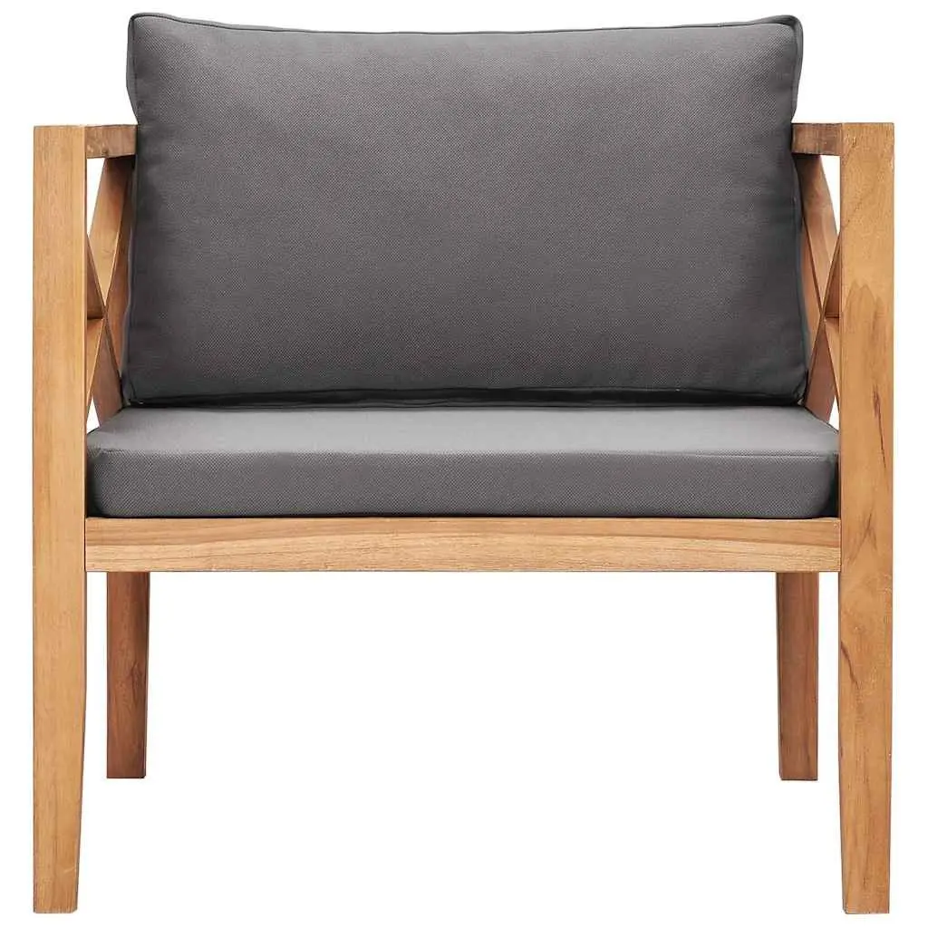 Garden Chair Outdoor Seating Teak Wood Frame with Grey Cushion Patio Furniture