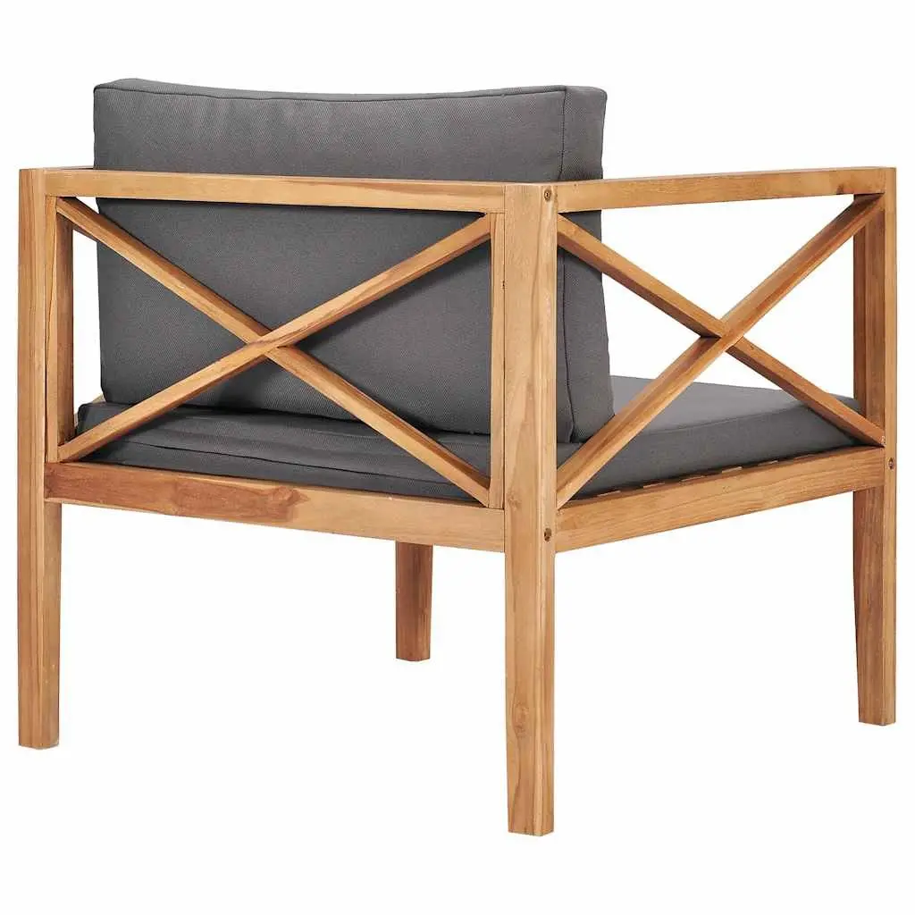 Garden Chair Outdoor Seating Teak Wood Frame with Grey Cushion Patio Furniture