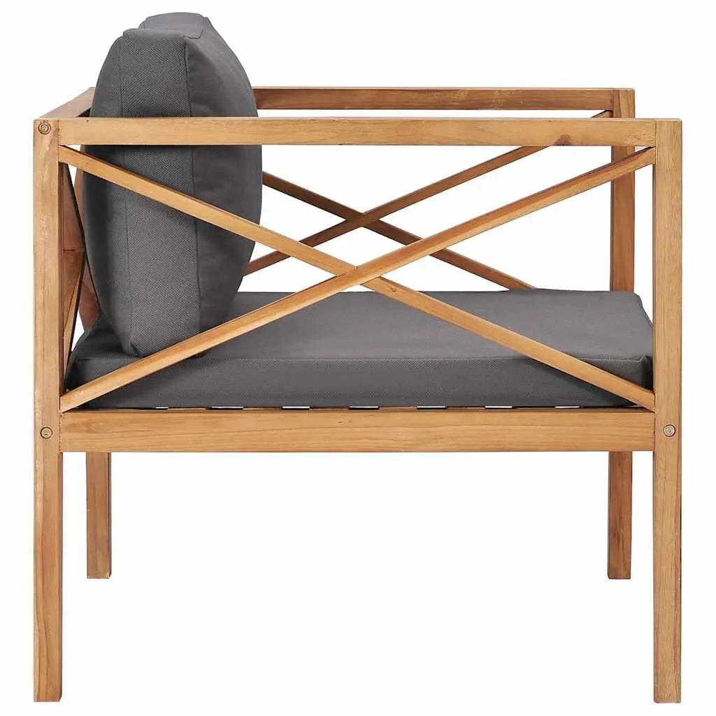 Garden Chair Outdoor Seating Teak Wood Frame with Grey Cushion Patio Furniture