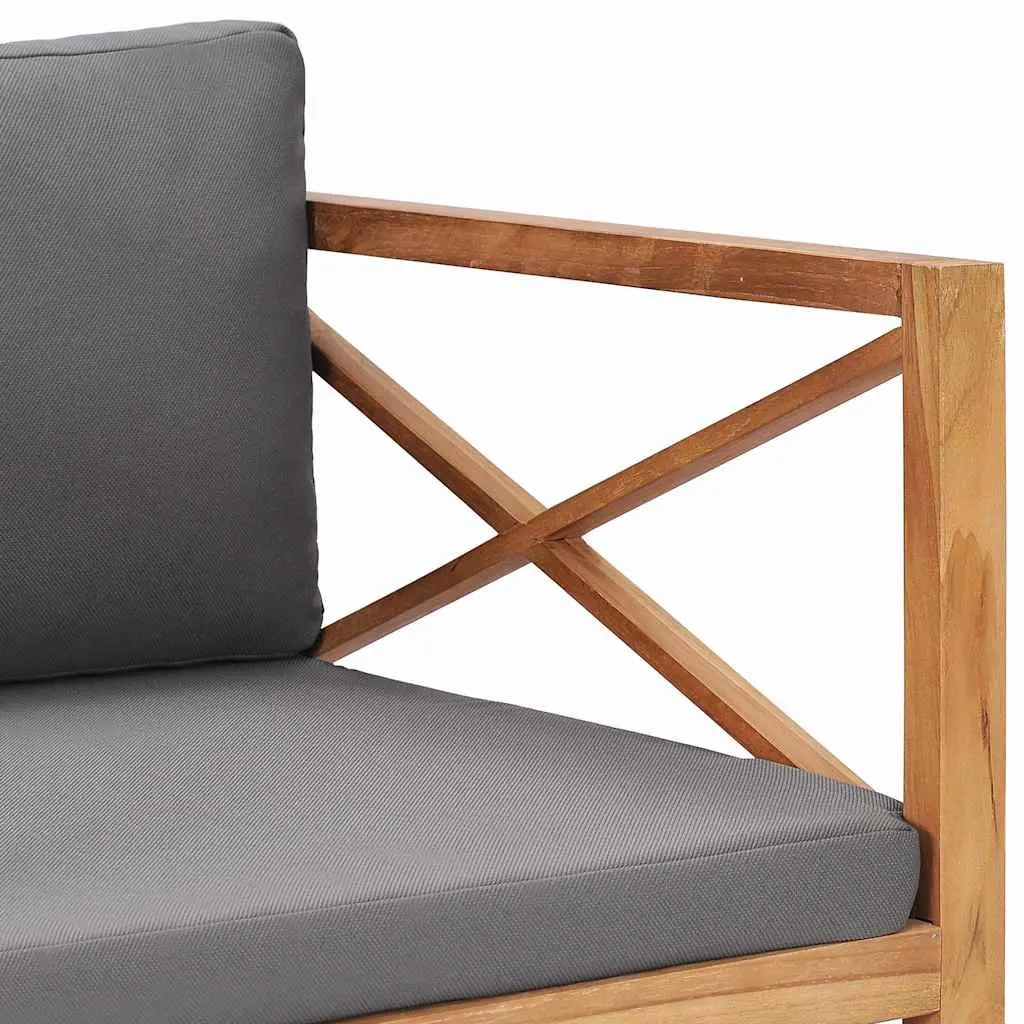 Garden Chair Outdoor Seating Teak Wood Frame with Grey Cushion Patio Furniture