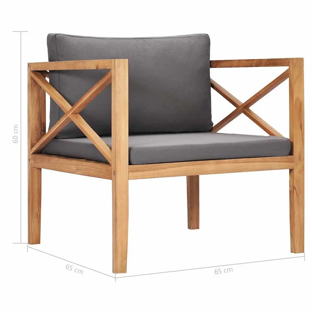Garden Chair Outdoor Seating Teak Wood Frame with Grey Cushion Patio Furniture