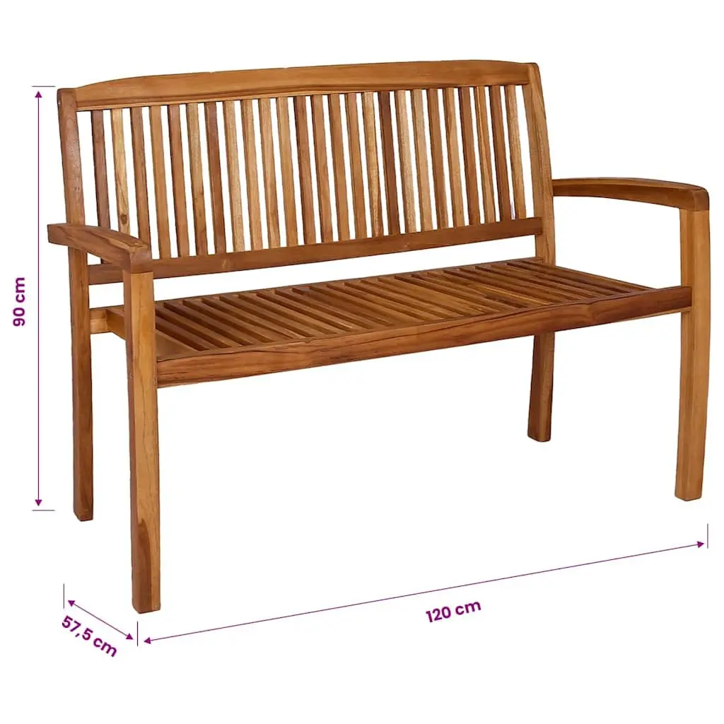 2-Seater Outdoor Stacking Bench 120cm Teak Wood Garden Patio Seating Furniture