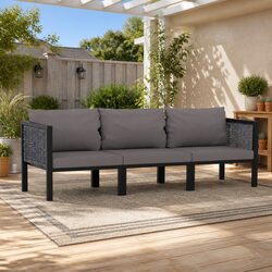 3-Seater Outdoor Sofa Hand-Woven Poly Rattan Lounge Garden Patio Furniture