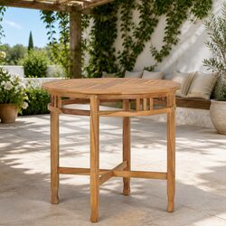 Solid Teak Wood Round Dining Table 80cm Brown Kitchen Patio Garden Furniture