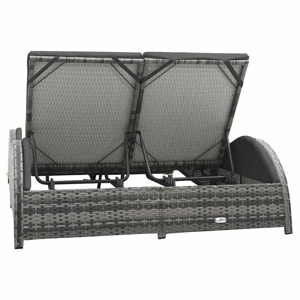Double Sun Lounger Adjustable Backrests PE Rattan Anthracite