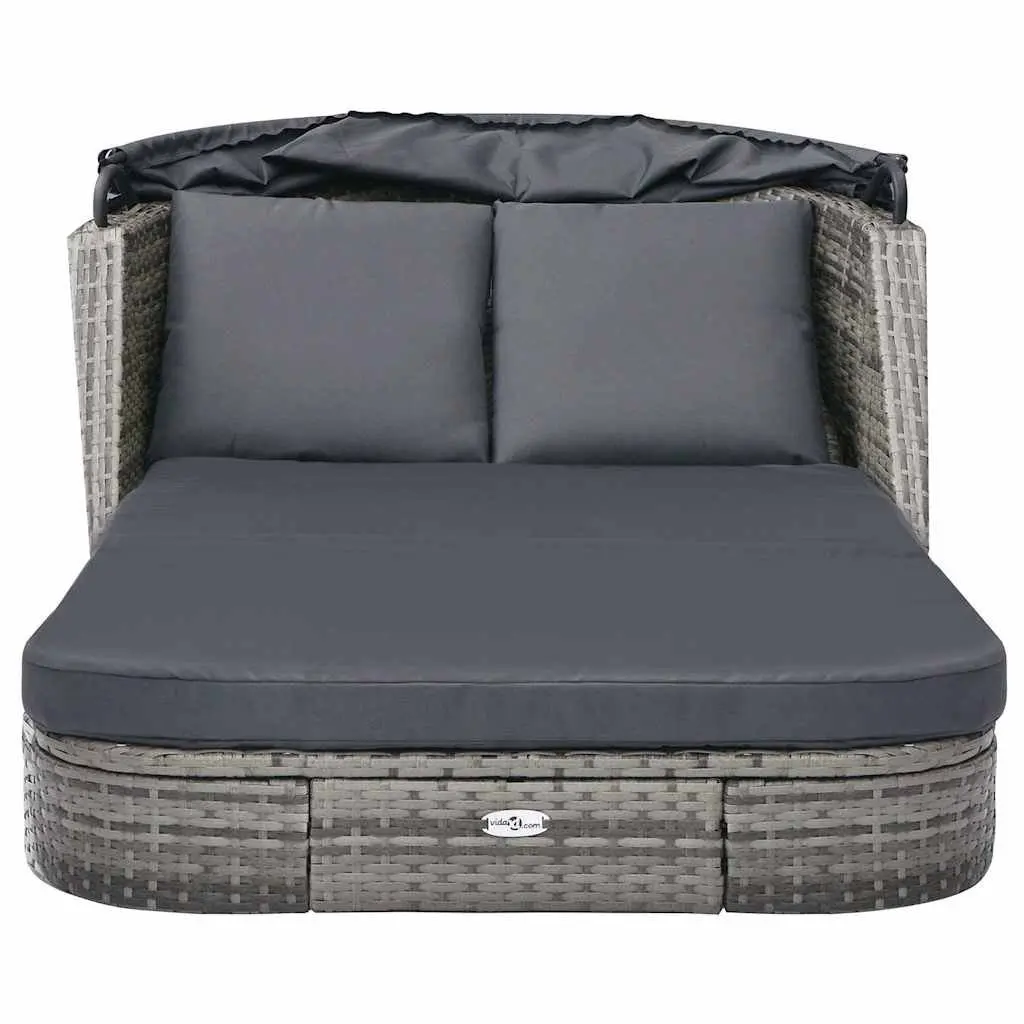Sun Lounger with Canopy PE Rattan Steel Frame Anthracite