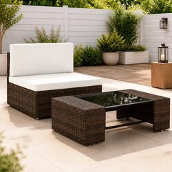 Outdoor Sectional Lounge Set 2 Piece Garden Furniture Poly Rattan Brown Modular