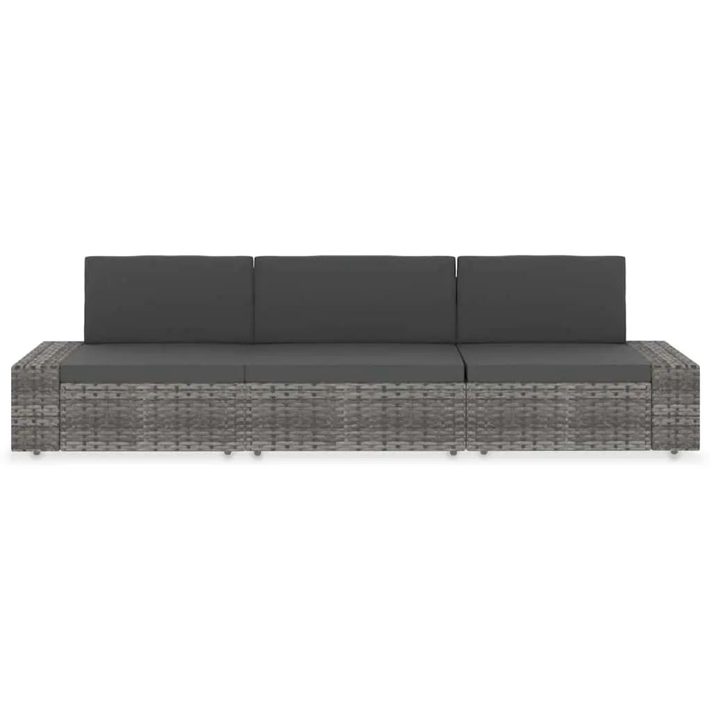 Outdoor Sectional Sofa 3-Seater Weather-Resistant PE Rattan Grey Modular Garden Lounge Couch