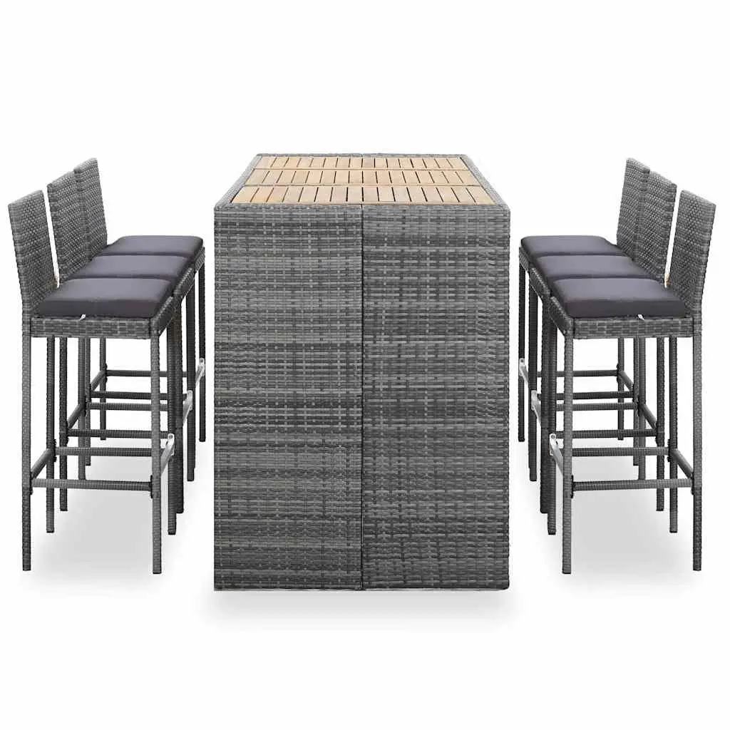 Outdoor Bar Set 7 Piece Poly Rattan Grey Garden Patio Furniture with Cushions