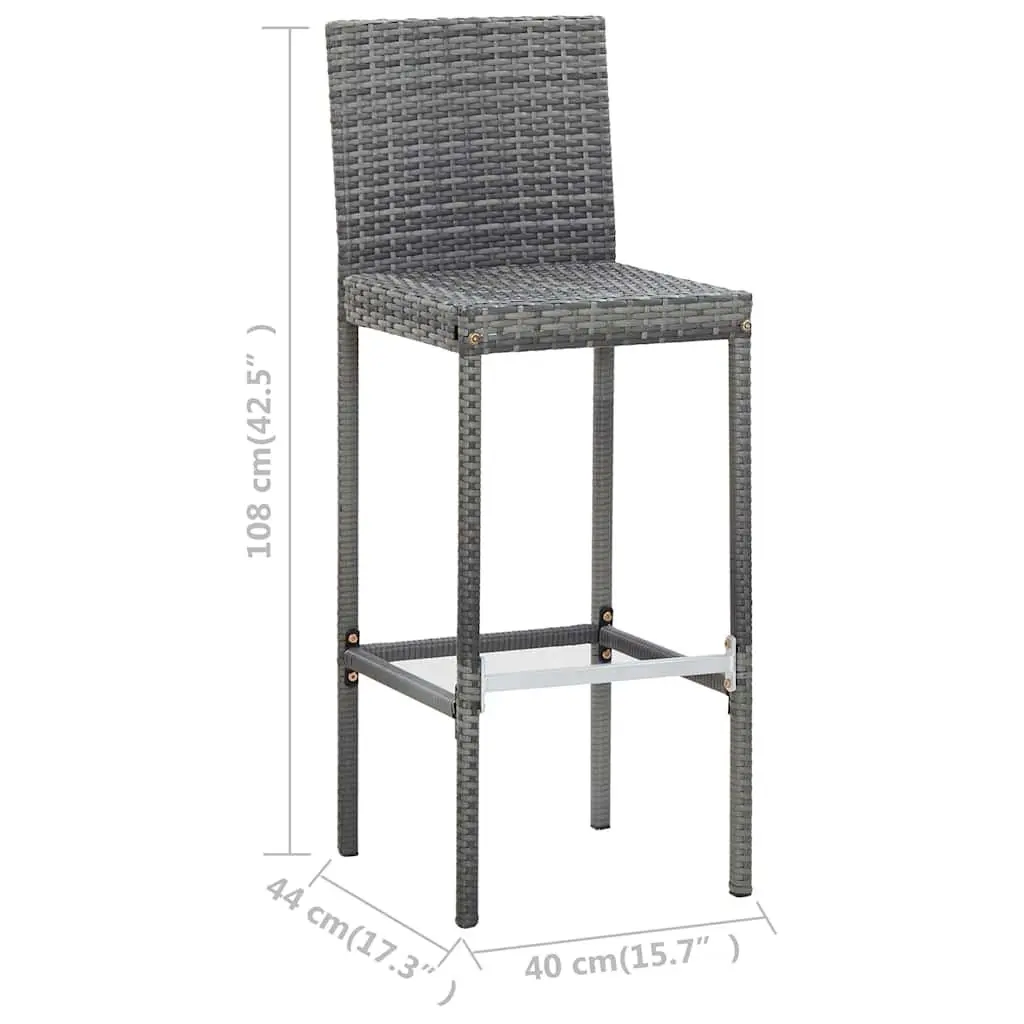Outdoor Bar Set 7 Piece Poly Rattan Grey Garden Patio Furniture with Cushions