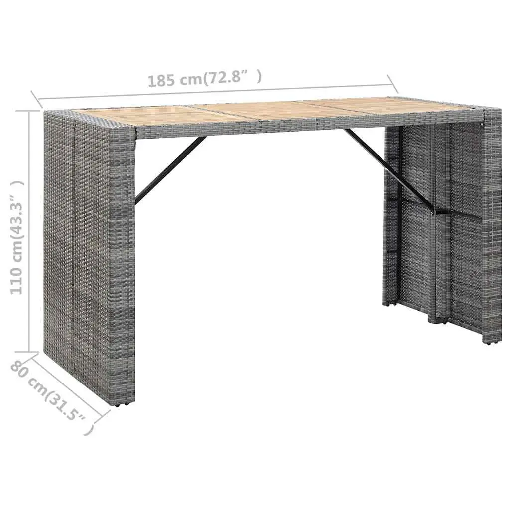 Outdoor Bar Set 7 Piece Poly Rattan Grey Garden Patio Furniture with Cushions