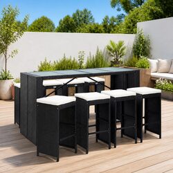 Outdoor Bar Set 9 Piece Poly Rattan Garden Patio Furniture Table Stools Black